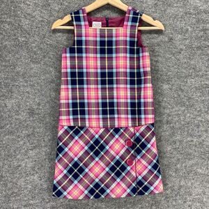 Talbots Uniform Dress Girl 6X Plaid Pink Sleeveless Zip Square Neck School